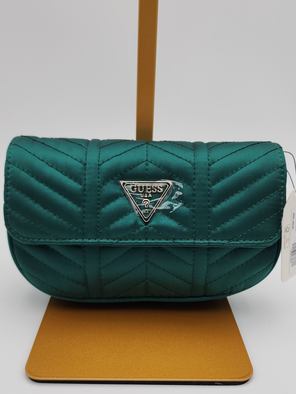 GUESS Emerald Green Quilted Clutch with Logo Plaque